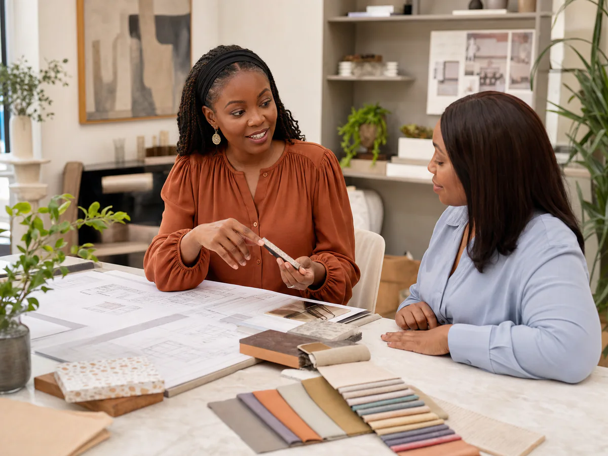 Designer discussing an interior concept with a client